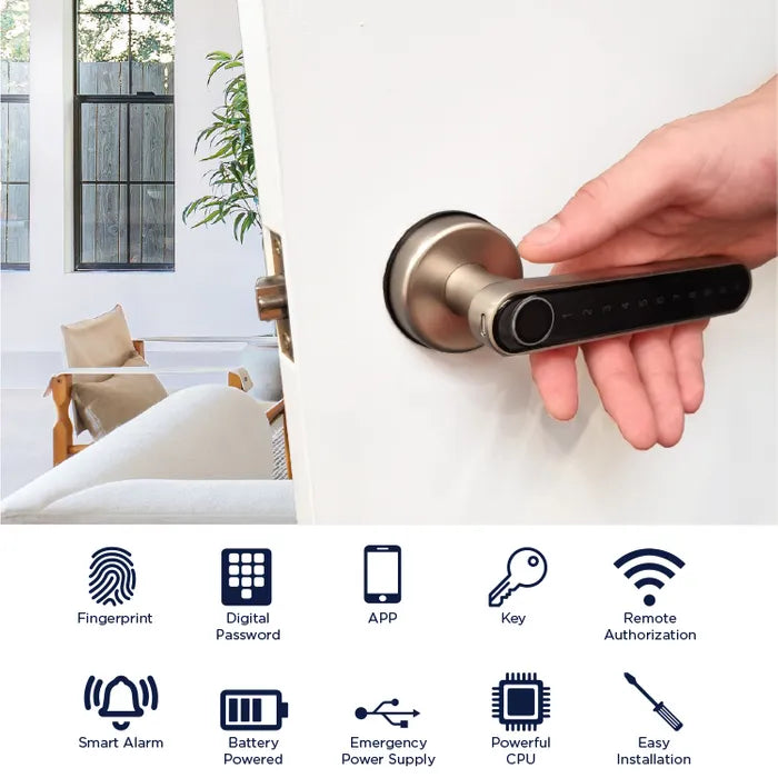 Smart Door Lock (Black) - Code, Mobile App, Fingerprint | Internal Bedroom or Internal Office Doors